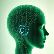 Stylized icon combining a human brain and a microchip, representing human oversight of AI.
