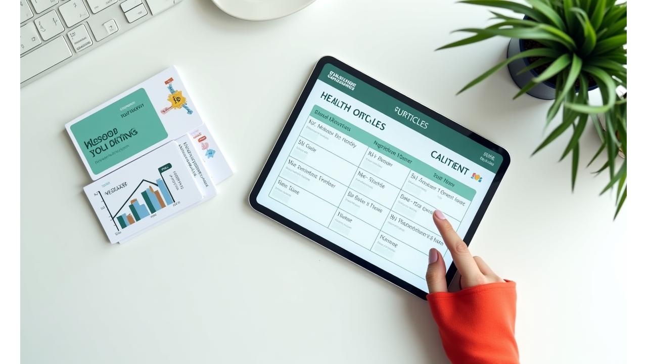 Visual representation of a content calendar showing daily health articles and expert contributors