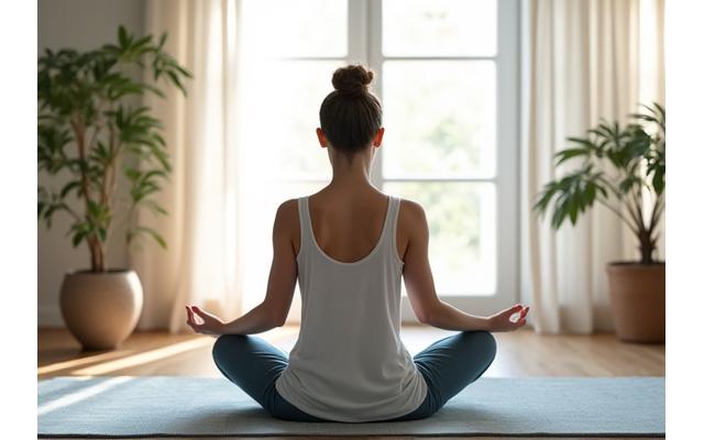 Person meditating peacefully to reduce stress