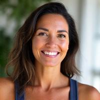 Smiling female wellness coach, Sofia Rodriguez, specializing in Movement Therapy and Joint Care.
