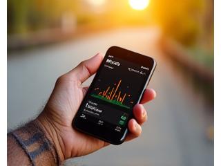 Someone's hand holding a fitness tracker showing progress, symbolizing achievement.