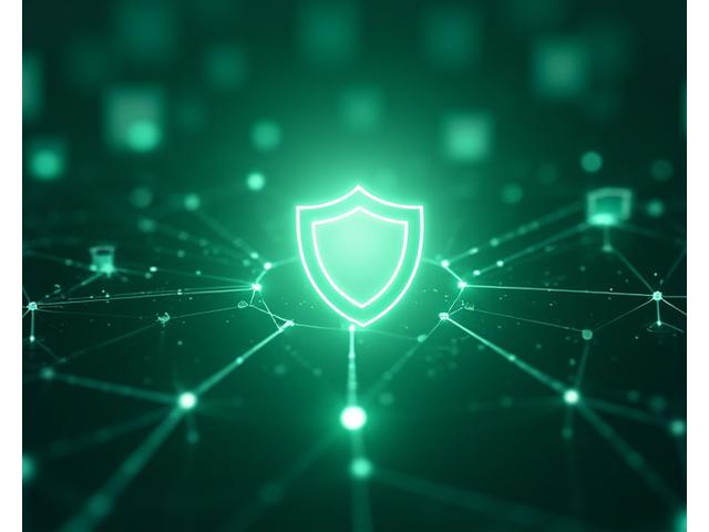Abstract depiction of digital security with a shield icon and interconnected lines, symbolizing a safe online community.