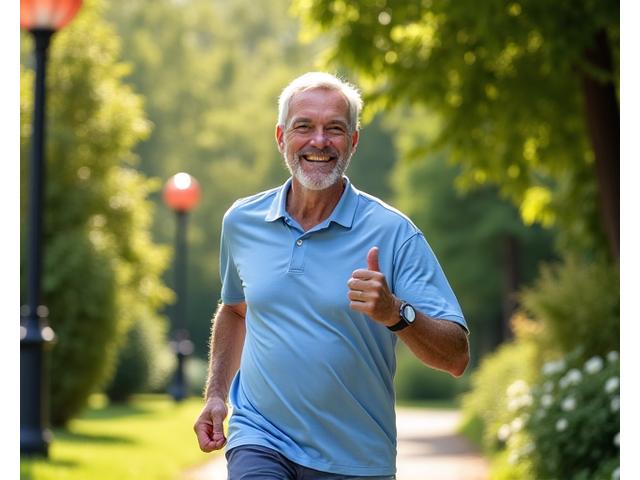 Energetic Michael walking outdoors, feeling more mobile and pain-free.