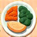 Illustration of a balanced plate with healthy food, protein focus