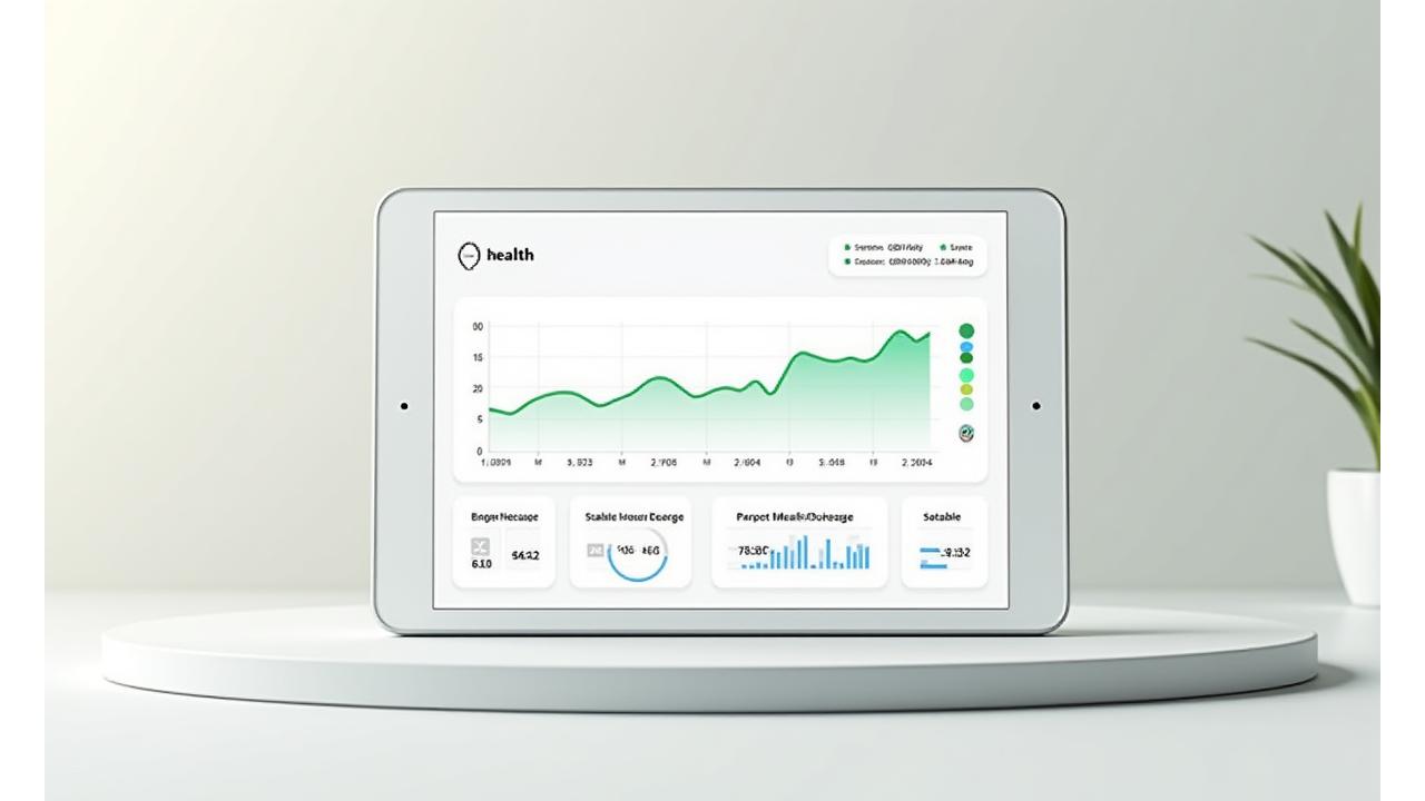User interface of a health tracking dashboard showing progress charts for weight, energy, and blood sugar