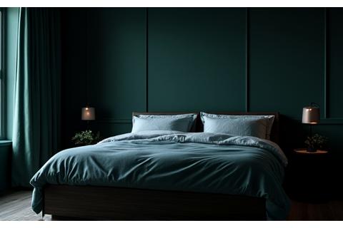 Calm, dark bedroom with comfortable bedding, representing environment setup.