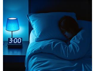 Clock showing 3 AM, next to a person awake in bed, symbolizing frequent night wakings.