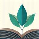 Icon representing educational materials like a book and a leaf.