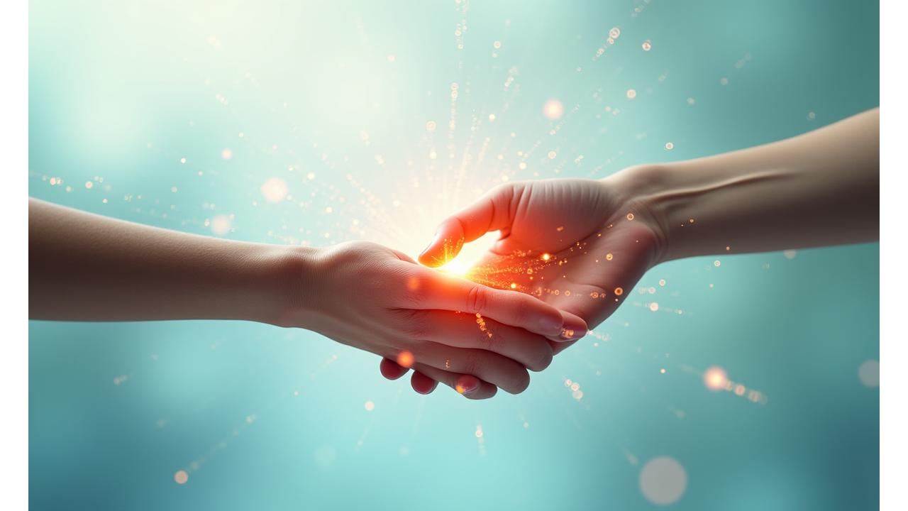 A handshake blending with abstract data points, symbolizing agreement and digital wellness partnership.