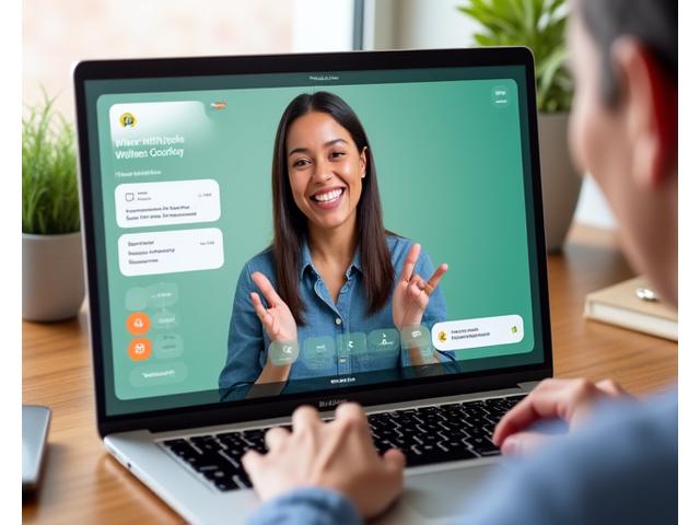 Virtual coaching session in progress on a screen, showing a certified Vibrant Zenith coach interacting with a client.
